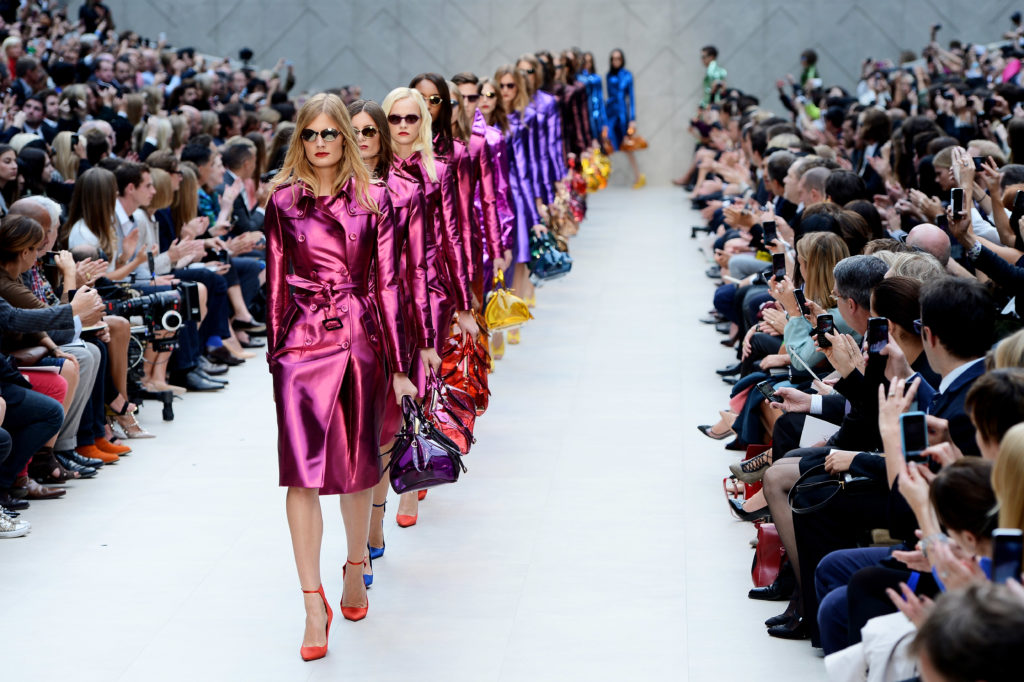 LONDON, ENGLAND - SEPTEMBER 17:  A model showcases designs on the catwalk by Burberry Prorsum on day 4 of London Fashion Week Spring/Summer 2013, at Kensington Gardens on September 17, 2012 in London, England.  (Photo by Ian Gavan/Getty Images)